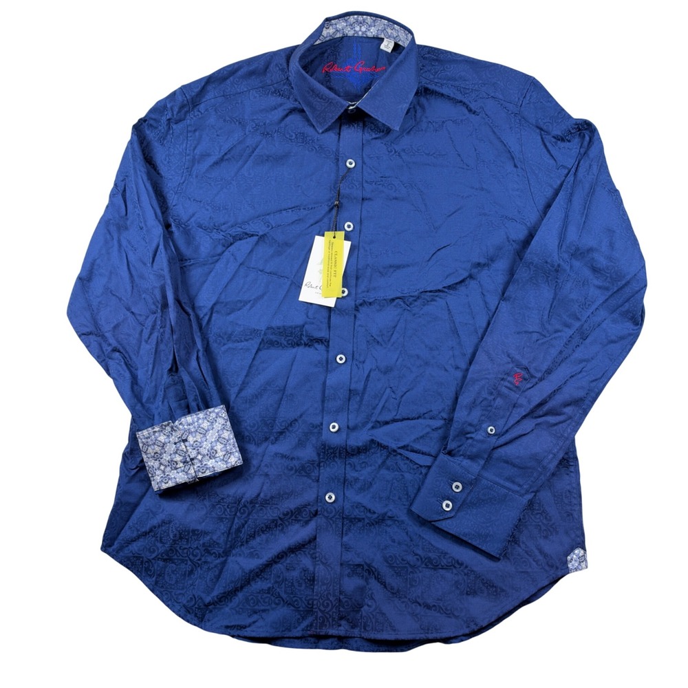 NEW Robert Graham Windsor Shirt Mens Large Navy Paisley Jacquard